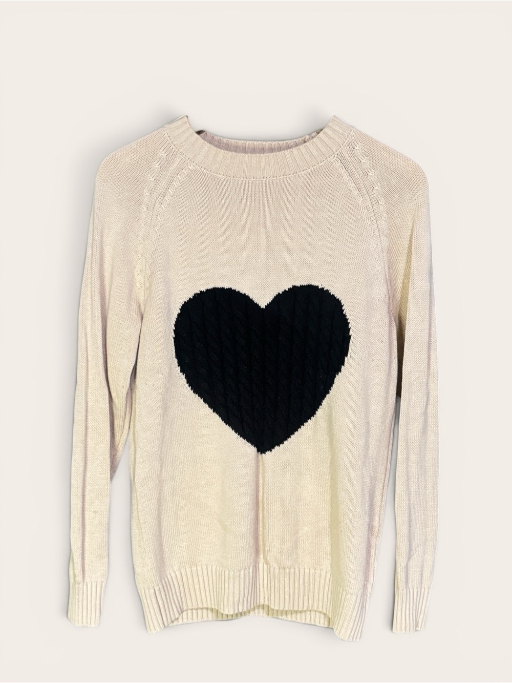 Cream Cable Knit Heart Pullover Sweater